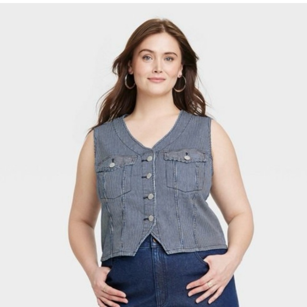 Universal Thread 3X Denim Striped Vest NWT